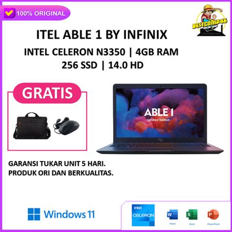 Jual ITEL Laptop Able 1 Infinix Celeron N3350 4GB 256SSD Win10 14