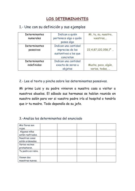 Determinantes Online Worksheet For Quinto De Primaria