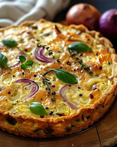 Savory Cauliflower And Red Onion Quiche With Basil And Rosemary