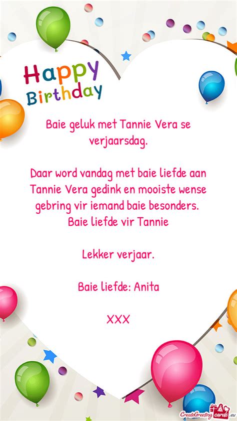 Baie Geluk Met Tannie Vera Se Verjaarsdag Free Cards