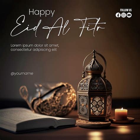 Premium Psd A Poster For Eid Al Fitr With A Candle And A Lantern On It