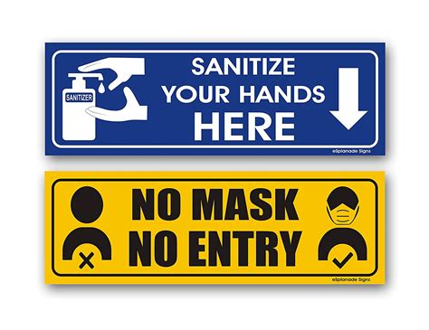 ESplanade 1 Pc No Mask No Entry And 1 Pc Sanitize Your Hands Here Sign