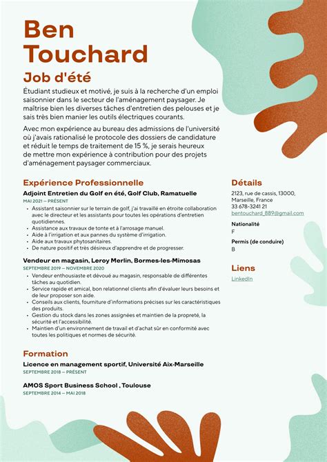 Exemple de CV pour job d été et guide de rédaction cvapp fr