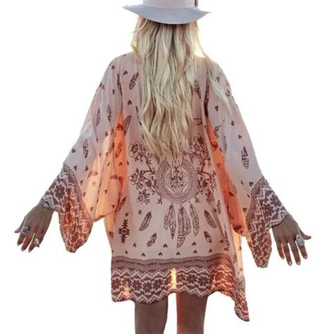 Fashion Women Summer Chiffon Blouse Beach Boho Kimono Cardigan Floral