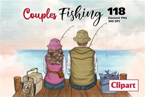 Fishing Couple Clipart Romantic Couple Fishing Family Set - Etsy