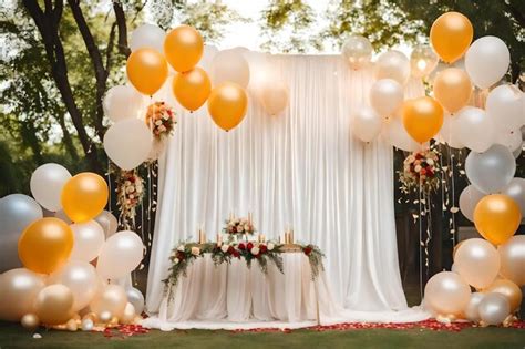 Premium AI Image | A beautiful wedding with orange and yellow balloons