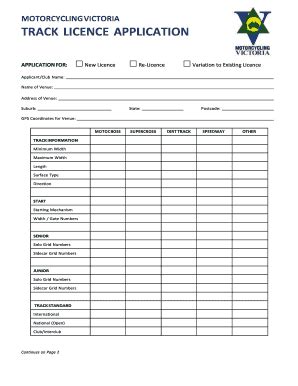 Fillable Online MOTORCYCLING VICTORIA TRACK LICENCE APPLICATION Fax