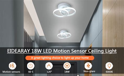 EIDEARAY LED Motion Sensor Ceiling Light Indoor 18W Cold White 6000K