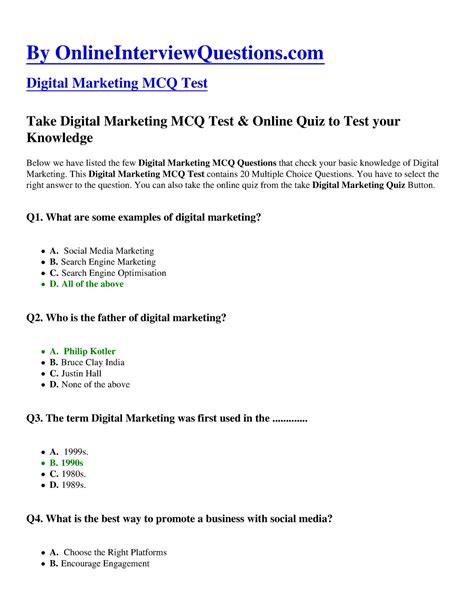 Digital Marketing Mcq Questions For Multiple Choice By Cbse Class Hot