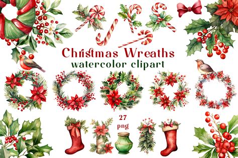 Watercolor Christmas Wreaths And Flowers Graphic By Elenazlataart