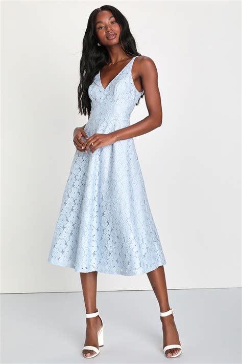 Light Blue Lace Dress Sleeveless Midi Dress A Line Dress Lulus