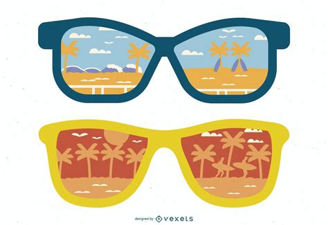 Descarga Vector De Reflexi N De Gafas De Sol De La Ilustraci N De La Playa