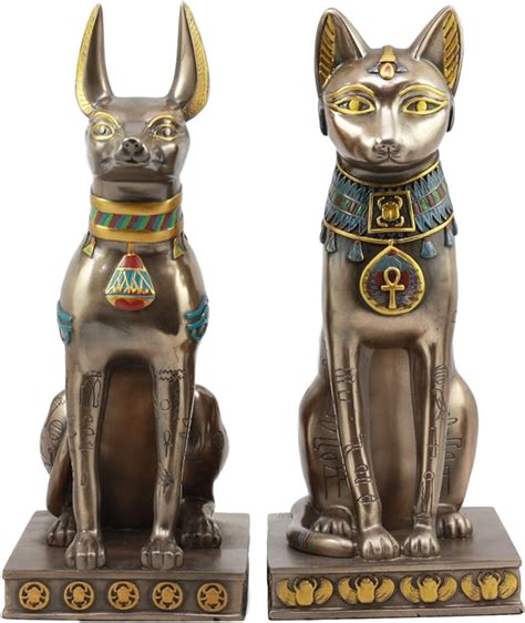 Amazon De Ebros Gyptische G Ttin Bastet Und Anubis Sitzend Auf Podest