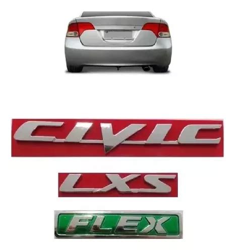 Kit Emblema Letreiro Civic Lxs Cromado Flex Resinado Civic