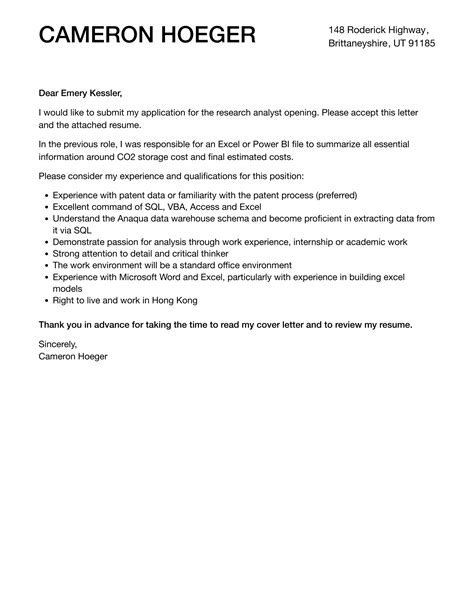 Research Analyst Cover Letter Velvet Jobs