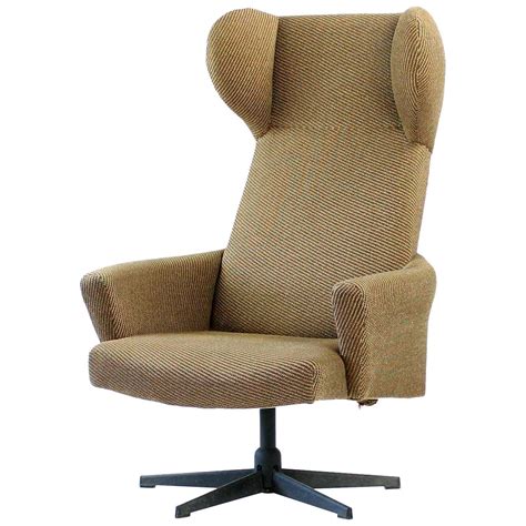 1970s Swivel Wing Chair In Original Brown Fabric Czechoslovakia For