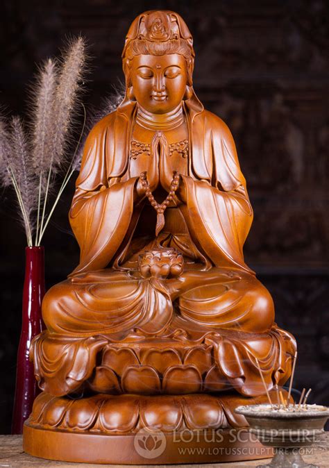 Wood Statue Of Kwan Yin The Bodhisattva Of Compassion Hand Carved In