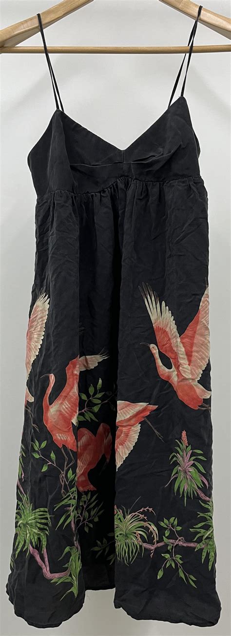 Lot Zimmermann Sydney Black Silk Flamingo Print Mini Dress