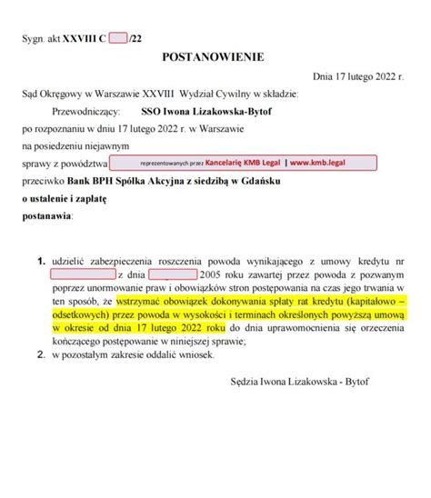 Zawieszenie spłaty kredytu Bank BPH Frankowicze Kredyty CHF