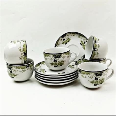 Cangkir Keramik Set Kopi Teh Motif Grern Peony Kedaung Home Lazada