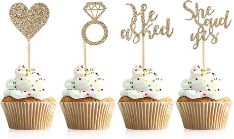 Amazon Donoter Pcs Light Gold He Asked She Said Yes Cupcake