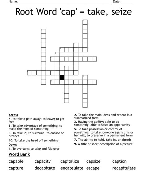 Root Word Cap Take Seize Crossword Wordmint