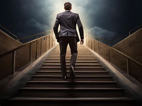 Premium Photo Ambitious Business Man Climbing Stairs To Success