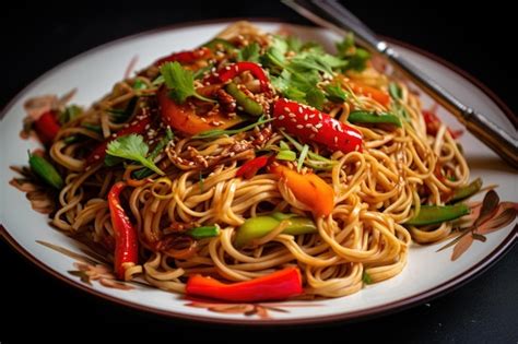 Premium Photo Tangy Noodles Stir Fry Generate Ai