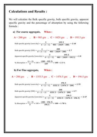 Specific Gravity Absorption Of Aggregate Coarse Fine Jameel