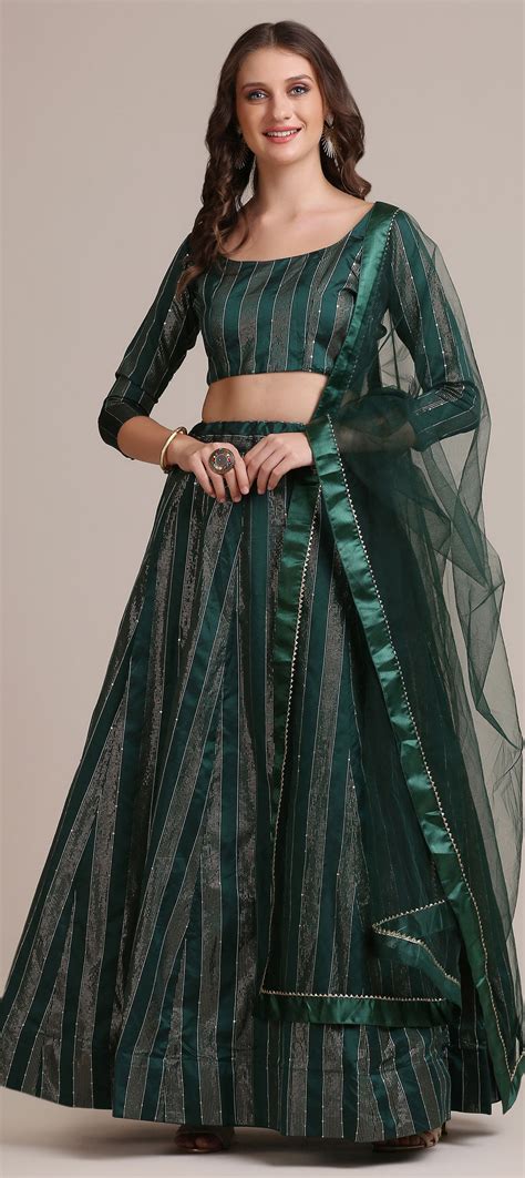 Festive Party Wear Green Color Jacquard Fabric Lehenga 1826973