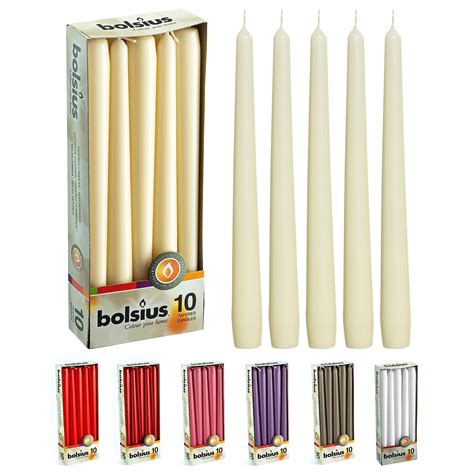 Bolsius Ivory Taper Candles 10 Pack Unscented 10 Inch Dinner Candle Set 8 Hours