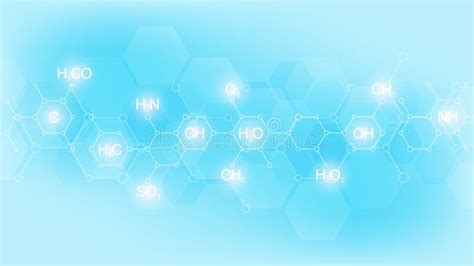 Abstract Chemistry Pattern On Blue Background With Chemical Formulas And Molecular Structures