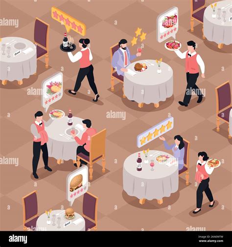 Restaurant Rating Illustration With Guests Giving 5 Stars Rating Vector