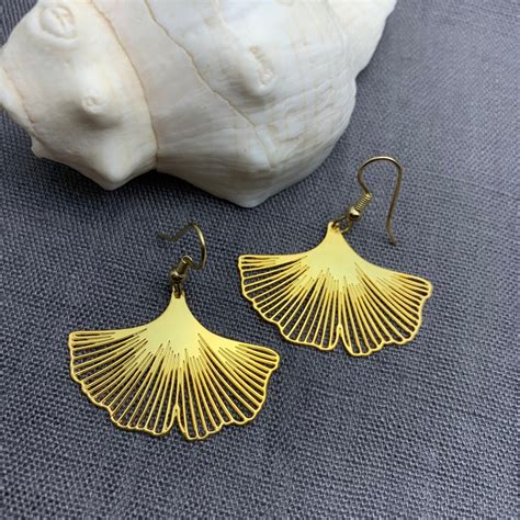 Gold Ginkgo Leaf Earrings 24k Gold Plated On Brass Etsy