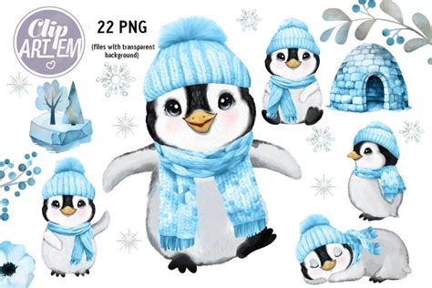 Baby Boy Penguins Png Watercolor Clip Art Decor Bundle