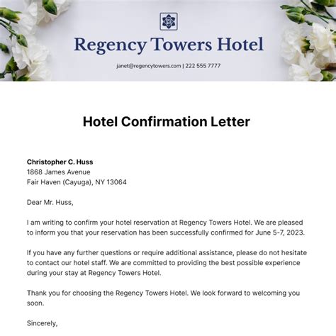 Free Hotel Confirmation Letter Template Edit Online And Download