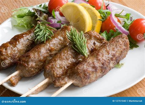 Kebab with salad stock photo. Image of rosemary, grill - 12751540