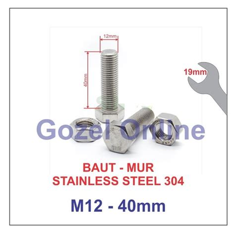 Jual Baut Mur M12 X40mm Stainless Steel 304 Baut Stenlis Bolt Nut