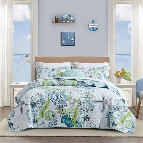 Amazon Tritard 3 Piece Coastal Beach Quilt Set King Size Ocean