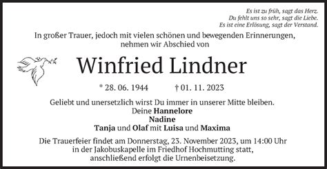 Traueranzeigen Von Winfried Lindner Trauer Merkur De