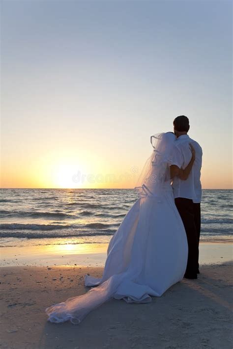 Bride And Groom Married Couple Sunset Beach Wedding Stock Image Image