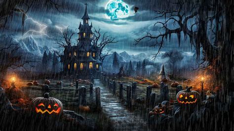 Heavy Rain Halloween Night Ambience Spooky Sounds With Rain And