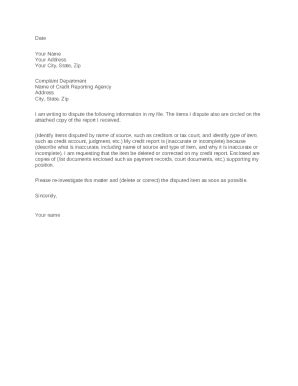 Sample Credit Report Dispute Letter Doc Template Pdffiller