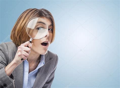 Woman Looking Through Magnifying Glass — Stock Photo