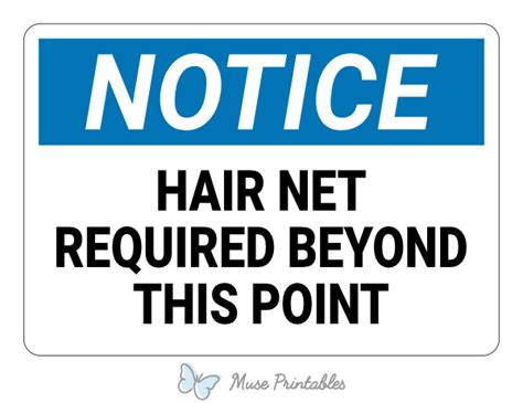 Printable Hair Net Required Beyond This Point Notice Sign