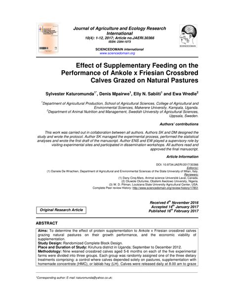 Pdf Effect Of Supplementary Feeding On The Performance Of Ankole X