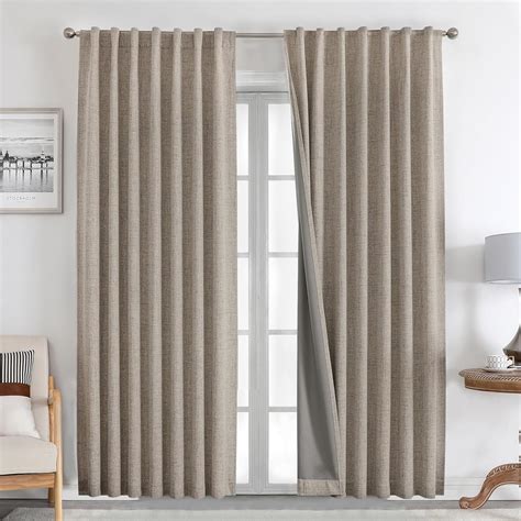 Joydeco Natural Linen Curtains Inch Length Panels Set Burg