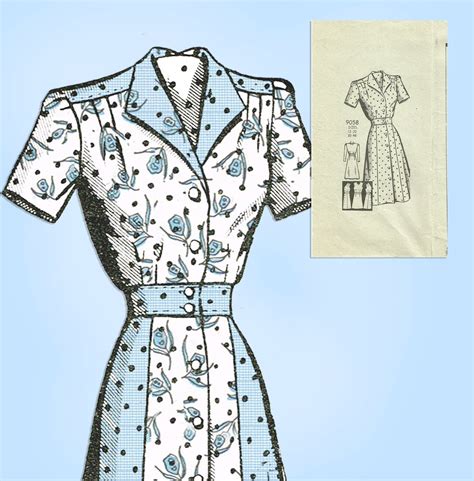 Marian Martin 9058 1940s Misses Shirtwaist Dress Sz 34 B Vintage Sewi Vintage4me2