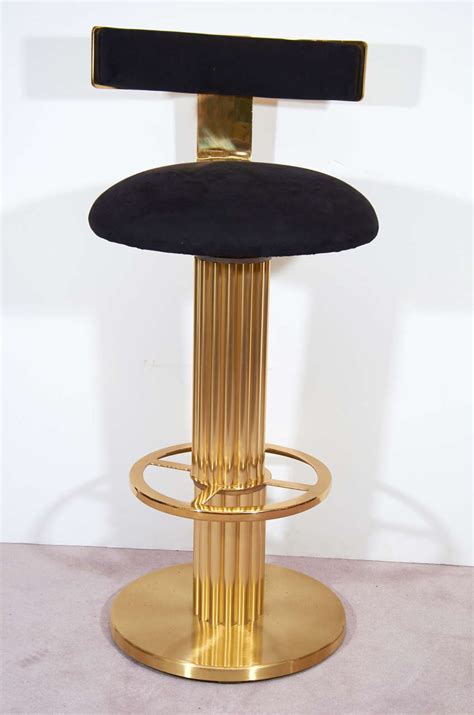 Pair Of Mid Century Solid Brass Bar Stools At Stdibs