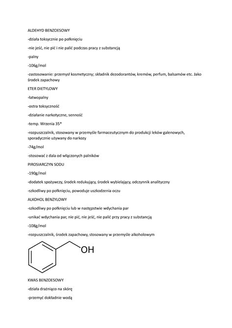 Notatki Chemia Org Aldehyd Benzoesowy Dzia A Toksycznie Po